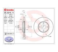 Disco de freno BREMBO 09D21611 delantero, ventilado , 1 Pieza