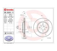 Disco de freno BREMBO 09D25311 delantero, ventilado , 1 Pieza