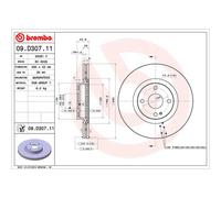 Disco de freno BREMBO 09D30711 delantero, ventilado , 1 Pieza