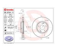 Disco de freno BREMBO 09D72411 delantero, ventilado , altamente carbonizado, 1 Pieza