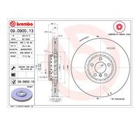 Disco de freno BREMBO 09D90013 delantero, ventilado , altamente carbonizado, 1 Pieza