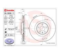 Disco de freno BREMBO 09D93811 delantero, ventilado , ranurado, altamente carbonizado, 1 Pieza