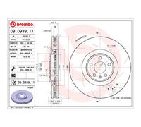 Disco de freno BREMBO 09D93911 delantero, ventilado , ranurado, altamente carbonizado, 1 Pieza