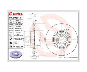 Disco de freno BREMBO 09D98011 delantero, ventilado , altamente carbonizado, 1 Pieza