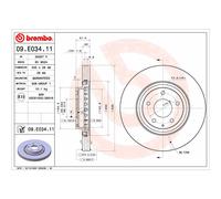 Disco de freno BREMBO 09E03411 delantero, ventilado , 1 Pieza