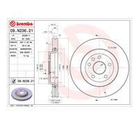 Disco de freno BREMBO 09N23621 delantero, ventilado , 1 Pieza