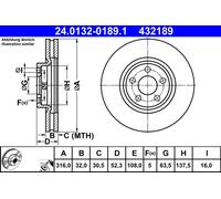 Disco de freno ATE 24.0132-0189.1 delantero, ventilado , 1 Pieza