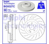 Disco de freno DELPHI BG9327C delantero, ventilado , perforado, altamente carbonizado, 1 Pieza