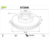 Valeo Disco de Freno Revestido, Caja de 1 Disco Ventilado - Eje Delantero - Similar a Diseño y Calidad OE - 673046