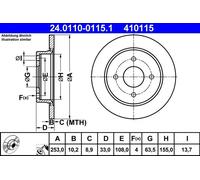 ATE Disco de freno 24.0110-0115.1 trasero macizo 1 pieza