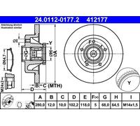 Disco de freno macizo 24.0112-0177.2 ATE para RENAULT NISSAN OPEL