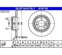 ATE Disco de freno 24.0114-0116.1 para FIAT, CITROËN, PEUGEOT, TOYOTA