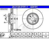 Disco de freno ATE 24.0124-0191.1 delantero, ventilado , altamente carbonizado, 1 Pieza
