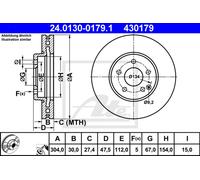 Disco de freno ATE 24.0130-0179.1 delantero, ventilado , altamente carbonizado, 1 Pieza