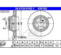ATE Disco de freno 24.0130-0192.1 delantero ventilado, 1 pieza para BMW 3 (E90) 2006-2008