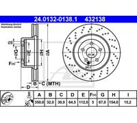 ATE Disco de freno 24.0132-0138.1 delantero, ventilado, altamente carbonizado, 1 pieza