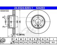 ATE Disco de freno 24.0324-0203.1 delantero ranurado ventilado 1 pieza