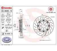 Brembo Disco de freno 09B08513 delantero, ventilado, perforado, 1 pieza