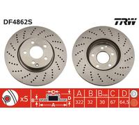 TRW Disco de freno DF4862S delantero perforado ranurado altamente carbonizado 1 pieza