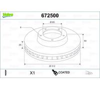 Valeo 1x Disco de Freno Revestido 672500, Eje Delantero | Disco Ventilado, Calidad Valeo, Probado para Garantizar una Durabilidad y un Rendimiento Óptimos
