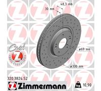 ZIMMERMANN 2X Disco De Freno Delante Ø330 Ventilado Perforado Para KIA Optima