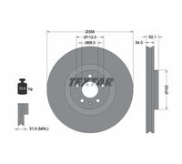 Disco de freno TEXTAR 92238205 delantero, ventilado , 1 Pieza