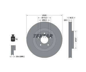 Disco de freno TEXTAR 92306503 delantero, ventilado , 1 Pieza