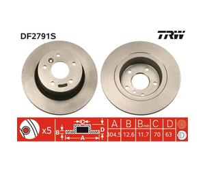 Disco de freno TRW DF2791S trasero, macizo, 1 Pieza