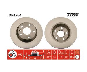 Disco de freno TRW DF4784 trasero, macizo, 1 Pieza