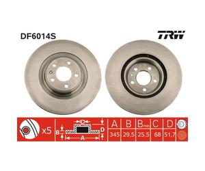 Disco de freno TRW DF6014S delantero, ventilado , 1 Pieza