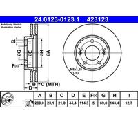 ATE Disco de freno 24.0123-0123.1 delantero, ventilado, altamente carbonizado, 1 pieza