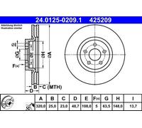 Disco de freno ATE 24.0125-0209.1 delantero, ventilado , altamente carbonizado, 1 Pieza