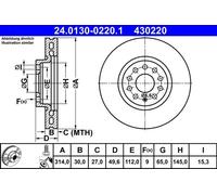 Disco de freno ventilado 24.0130-0220.1 ATE para SEAT VW SKODA