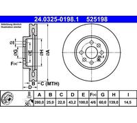 Disco de freno PowerDisc ATE 24.0325-0198.1, 1 Pieza