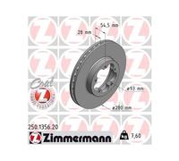 Disco De Freno Zimmermann 250.1356.20 Coat Z para Ford Eje Delantero