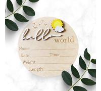 Disco de Madera 3D Anuncio de Bebé Hola Mundo - Placa Recuerdo de Recién Nacido Sol y Nube - Cartel de Datos de Nacimiento Unisex - Regalo para Baby Shower y Padres Primerizos