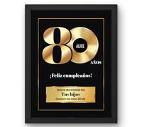 Disco de oro personalizado para fotos con nombres de texto - Póster con o sin marco, lienzo o plexiglás - Regalo pareja amor - Idea de regalo de Navidad, cumpleaños, boda, mujer hombre (80 años de