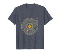 Disco de Vinilo con Sistema Solar de Planetas Astro Music. Camiseta, Hombre, Azul Jaspeado, 4XL