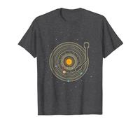 Disco de Vinilo con Sistema Solar de Planetas Astro Music. Camiseta, Hombre, Jaspeado Oscuro, 4XL