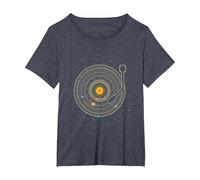 Disco de Vinilo con Sistema Solar de Planetas Astro Music. Camiseta, Mujer Tallas Grandes, Azul Jaspeado, 4XL Grande