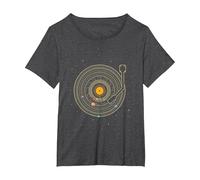 Disco de Vinilo con Sistema Solar de Planetas Astro Music. Camiseta, Mujer Tallas Grandes, Jaspeado Oscuro, 2XL Grande