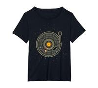 Disco de Vinilo con Sistema Solar de Planetas Astro Music. Camiseta, Mujer Tallas Grandes, Negro, 4XL Grande