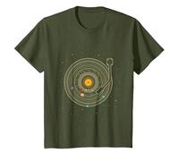 Disco de Vinilo con Sistema Solar de Planetas Astro Music. Camiseta, Niños, Verde Oliva, 4 años