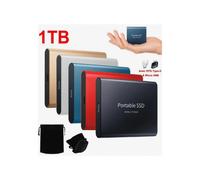 Disco SSD externo portátil de 1 TB USB-C OTG, tamaño mini, color azul, con funda de tela.