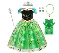 Discoball Disfraz de Princesa para Niñas con Accesorios, Luminoso Vestidos Anna Princesa Niñas Talla 2-8 años, Disfraz de Fiesta para Halloween Cosplay Carnaval Cumpleaños Navidad