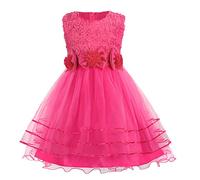 Discoball Las niñas Vestido de la Princesa de la Flor de Rose Bow Tie Vestido de Fiesta de Tul Vestido de Novia Bautizo Elegante Vestido Formal para Las niñas