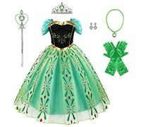 Discoball Vestido de princesa Anna para niñas, disfraz de cosplay para Halloween, Navidad, niñas, fiesta de cumpleaños, vestido de coronación