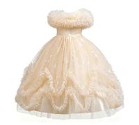 Discoball Vestido de princesa para niñas, vestido de tul con volantes, bordado de mariposa, vestido de fiesta de cumpleaños, boda, vestido de baile, champán, 10-11 años