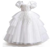 Discoball Vestido largo estilo pastel para niñas, vestido de princesa irregular con mangas abullonadas para fiestas, bodas, bautizos, cumpleaños, desfiles