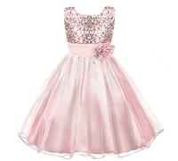 Discoball Vestido para niñas - Vestidos de princesa de dama de honor para fiesta de desfile de flores de tul con lentejuelas [Rosado - 5-6 Años]